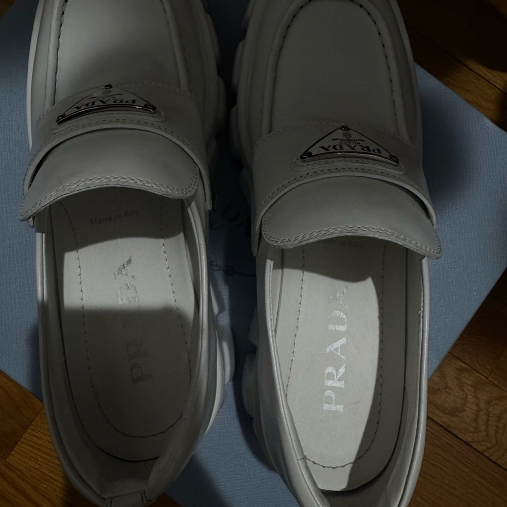 Prada White Chunky Platform Loafers with Silver Hardware - Picture 7 of 8